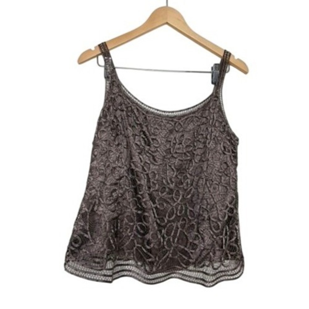 Soulmates Silk Tank Top Brown Soutache Embroidered Sleeveless Blouse XL